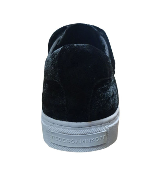 REBECCA MINKOFF Women's Black Crinkled Velvet Becky Sneakers #M285002 NWB