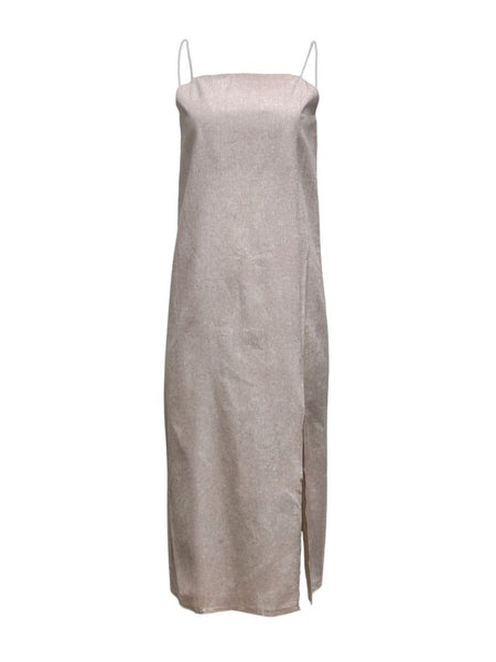 HoodLamb Women's Khaki Spaghetti Strap Hemp Dress with Split 420 NWT