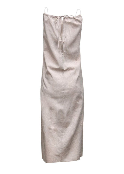 HoodLamb Women's Khaki Spaghetti Strap Hemp Dress with Split 420 NWT