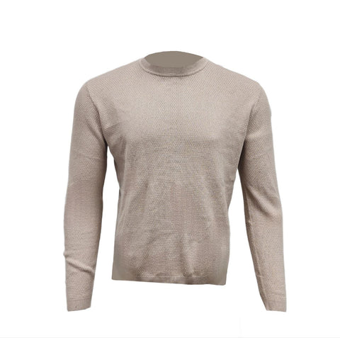HoodLamb Men's Beige Knitted Crewneck Soft Hemp Sweater 420 NWT