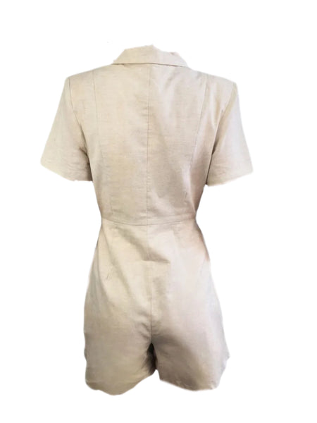 MADISON THE LABEL Women's Beige Short V-Neck Linen Romper #MS0039 X-Small NWT