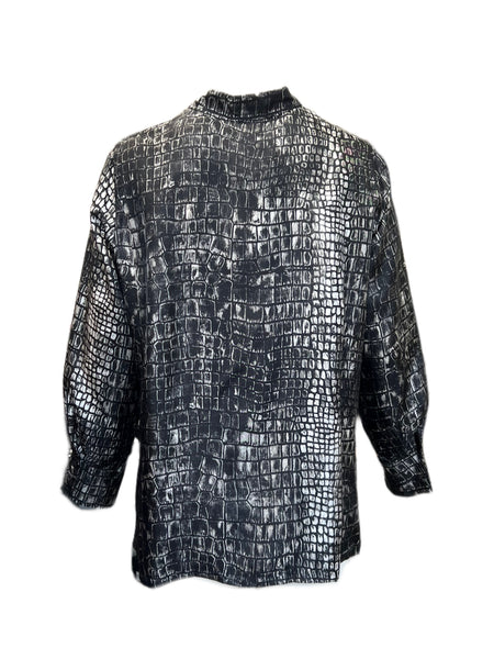 Marina Rinaldi Women's Black Belfast Button Down Silk Shirt NWT