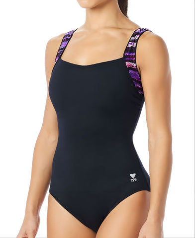 TYR Women's Black Belvue Square Neck One Piece Swimsuit #TSQCV7A 16 NWT