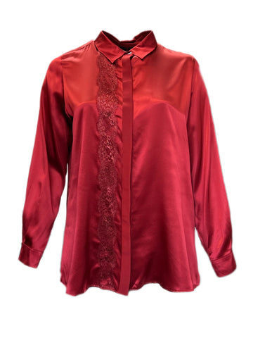Marina Rinaldi Women's Red Bengala Butotn Down Silk Shirt Size 18W/27 NWT