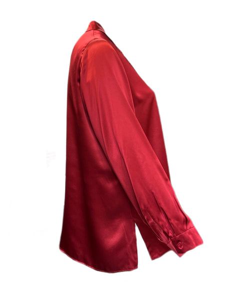 Marina Rinaldi Women's Red Bengala Butotn Down Silk Shirt Size 18W/27 NWT