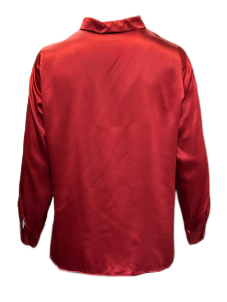 Marina Rinaldi Women's Red Bengala Butotn Down Silk Shirt Size 18W/27 NWT