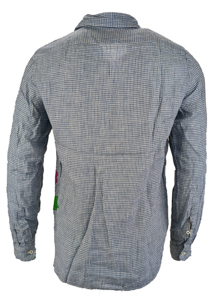 Benson Men's Blue Ginham Floral Linen Shirt CSH01LYD Size Large NWT