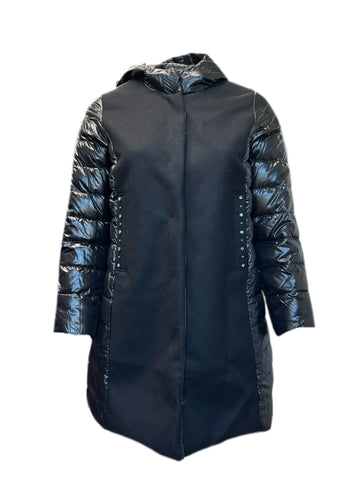 Marina Rinaldi Women's Black Bering Hooded Down Coat Size 12W/21 NWT