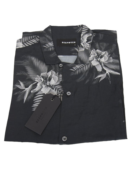 BESPOKEN NYC Men's Black Floral Short Sleeve Shirt 009005 $245 NWT
