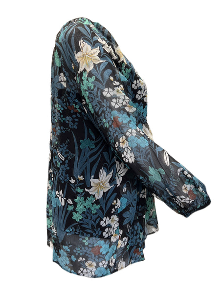 Marina Rinaldi Women's Black Betulla Floral Print Blouse NWT