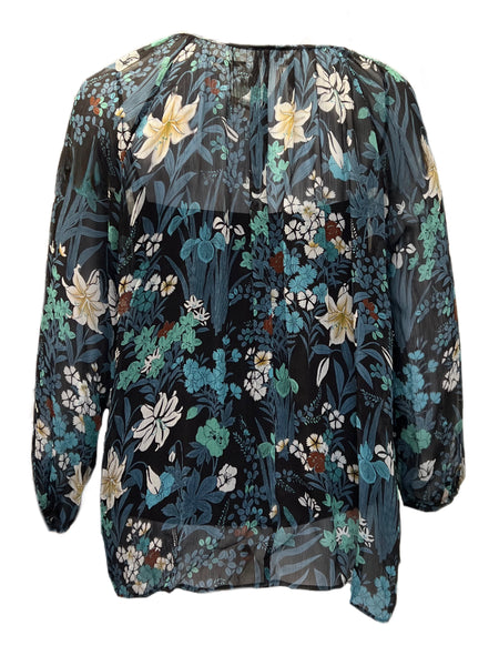 Marina Rinaldi Women's Black Betulla Floral Print Blouse NWT