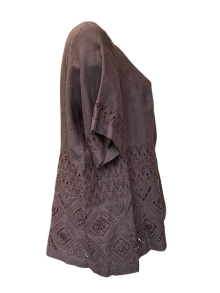 Marina Rinaldi Women's Brown Big Button Down Flax Shirt NWT