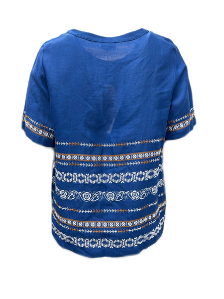 Marina Rinaldi Women's Blue Big Embroidered Flax Blouse NWT