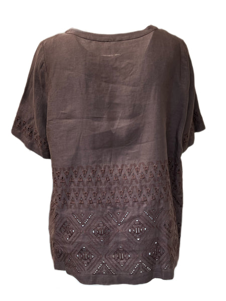 Marina Rinaldi Women's Brown Big Button Down Flax Shirt NWT