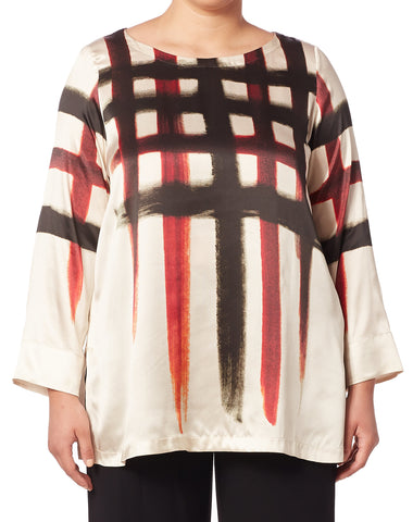 MARINA RINALDI Women's Ecru Bign Striped Silk Blouse $925 NWT