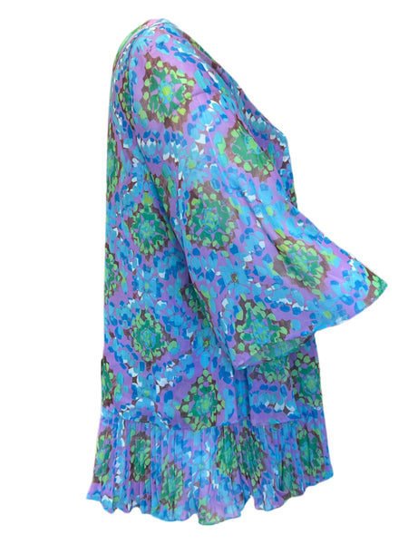 Marina Rinaldi Women's Purple Bigne Floral Printed Blouse NWT