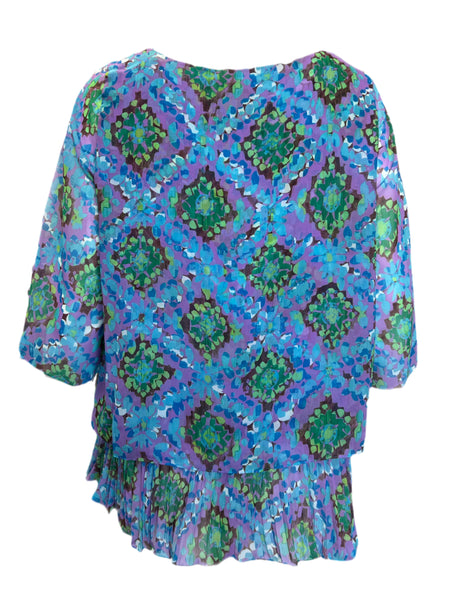 Marina Rinaldi Women's Purple Bigne Floral Printed Blouse NWT