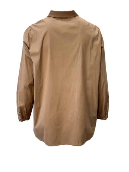 Marina Rinaldi Women's Camel Bijou Beaded Collar Button Down Shirt