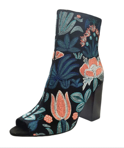 REBECCA MINKOFF Women's Black Billie Floral Embro Suede Heels #M1170639 9 NWT