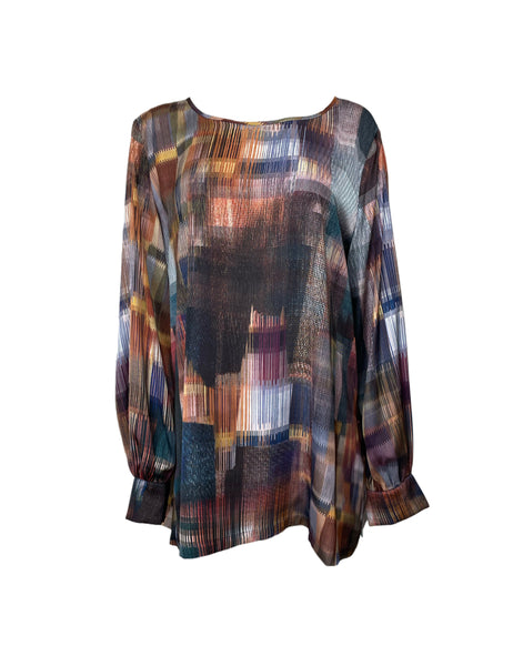 Marina Rinaldi Women's Blue Binario Round Neck Blouse NWT