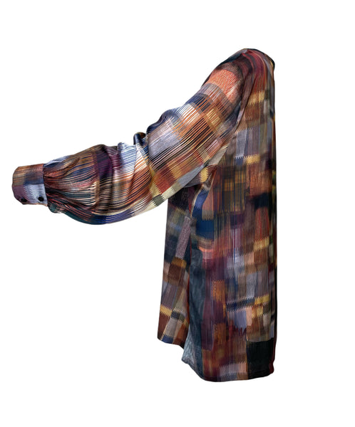 Marina Rinaldi Women's Blue Binario Round Neck Blouse NWT