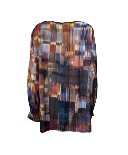 Marina Rinaldi Women's Blue Binario Round Neck Blouse NWT