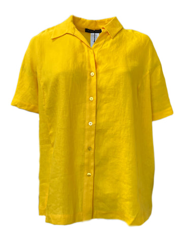 Marina Rinaldi Women's Yellow Biologo Button Down Flax Shirt NWT