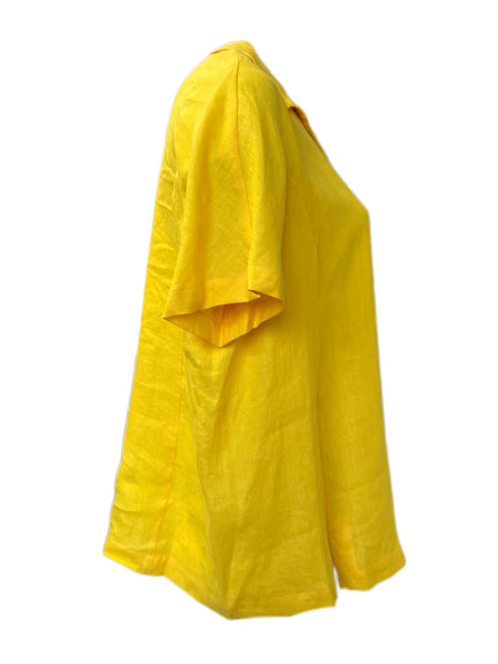 Marina Rinaldi Women's Yellow Biologo Button Down Flax Shirt NWT