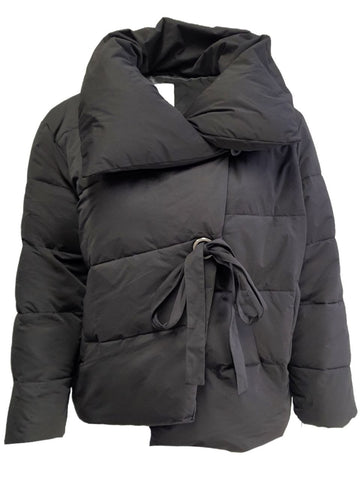AVEC LES FILLES Women's Black Cropped Wrap Puffer Jacket #68255 Large NWT