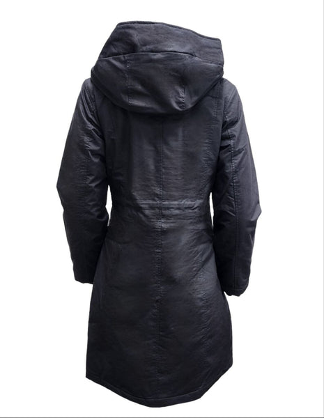 HoodLamb Women's Black Drawstring Natural Hemp Hooded Parka 420 NWT