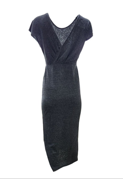 HoodLamb Women's Black Knit V-Back Maxi Hemp Dress 420 NWT