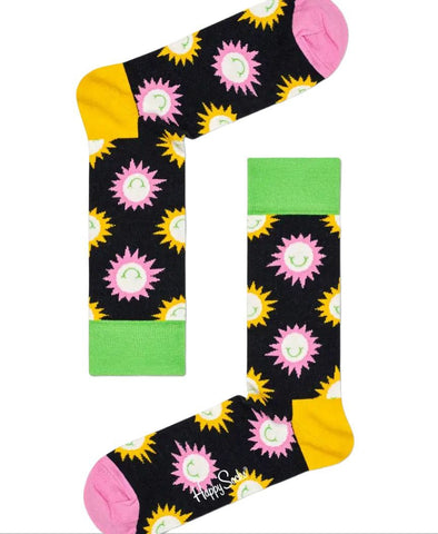 HAPPY SOCKS Women's Black Combed Cotton Sunny Smile Socks Size 5.5-9.5 NWT