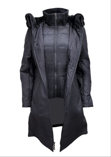 HoodLamb Women's Black 2-1 Long Natural Hemp Inner Vest Puffer NWT