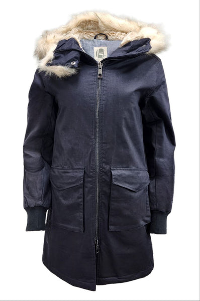 HoodLamb Women's Black Long Natural Hemp Hooded Parka 420 NWT