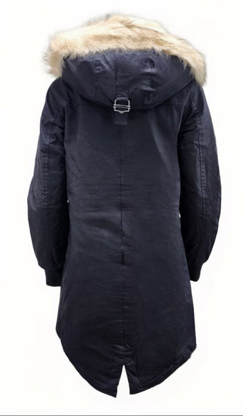 HoodLamb Women's Black Long Natural Hemp Hooded Parka 420 NWT