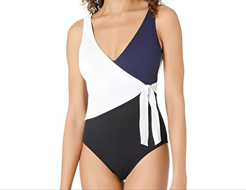 TOMMY BAHAMA Women's White Color Block Scoop Neck One Piece Swimsuit #023 6 NWT