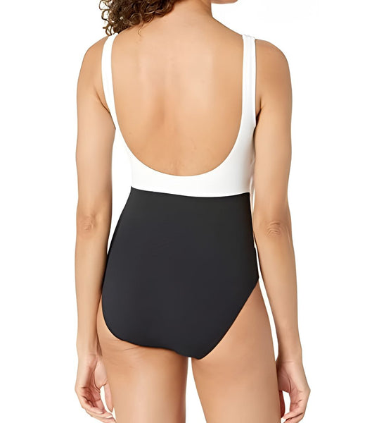 TOMMY BAHAMA Women's White Color Block Scoop Neck One Piece Swimsuit #023 6 NWT