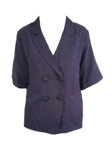 MADISON THE LABEL Women's Blue Short Sleeve Linen Blazer #MS0216 X-Small NWT