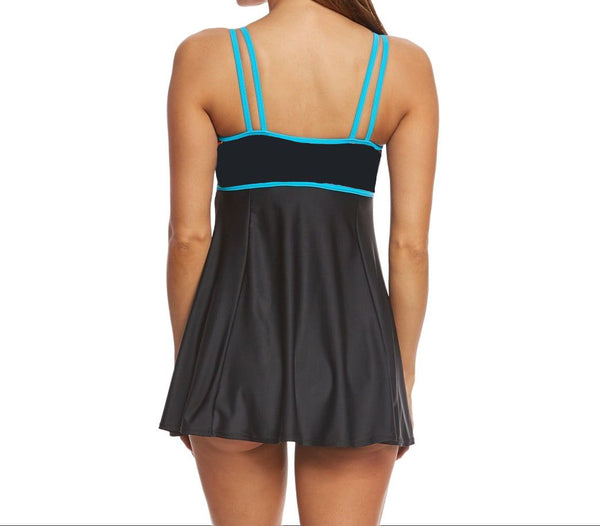 WATERPRO Women's Blue Contrast A-Line Swim Dress #21402 NWT