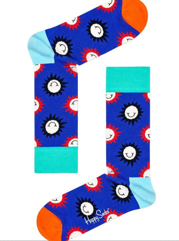 HAPPY SOCKS Women's Blue Combed Cotton Sunny Smile Socks Size 5.5-9.5 NWT