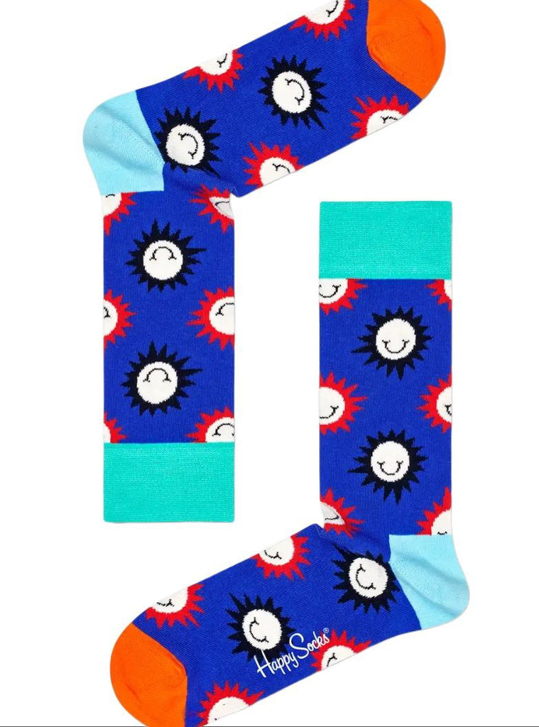 HAPPY SOCKS Women's Blue Combed Cotton Sunny Smile Socks Size 5.5-9.5 NWT