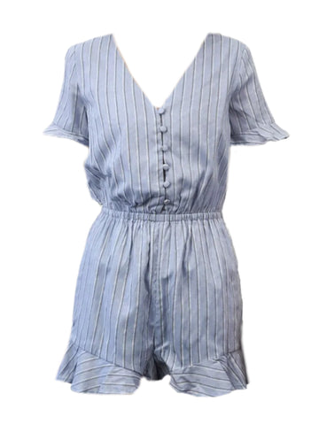 MADISON THE LABEL Women's Blue Short Sleeve V-Neck Romper #MS0238 X-Small NWT