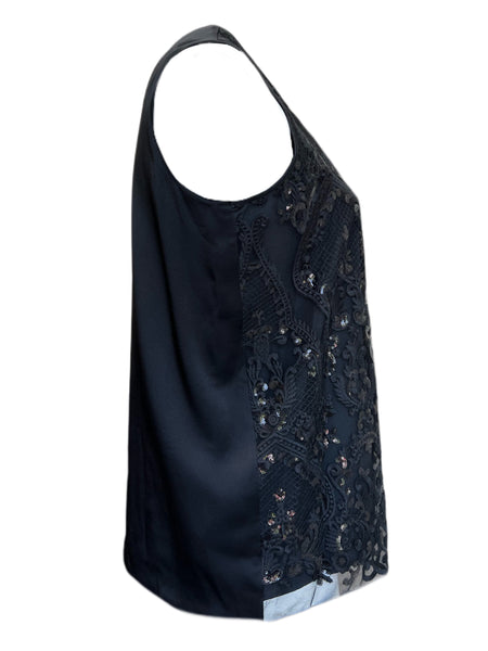 Marina Rinaldi Women's Nero Boemia Embroidered Sleeveless Top NWT