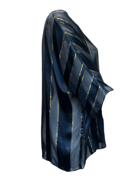 Marina Rinaldi Women's Navy Bonbon Striped Silk Blnded Blouse Size 20W/29 NWT