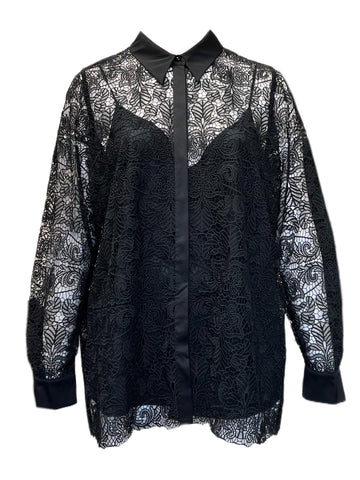 Marina Rinaldi Women's Black Boom Lace Shirt Size 22W/31 NWT
