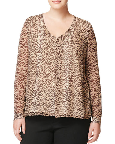 MARINA RINALDI Women's Camel Bosco Leopard Print Blouse $320 NWT