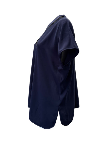 Marina Rinaldi Women's Blue Broccato Pullover Blouse NWT