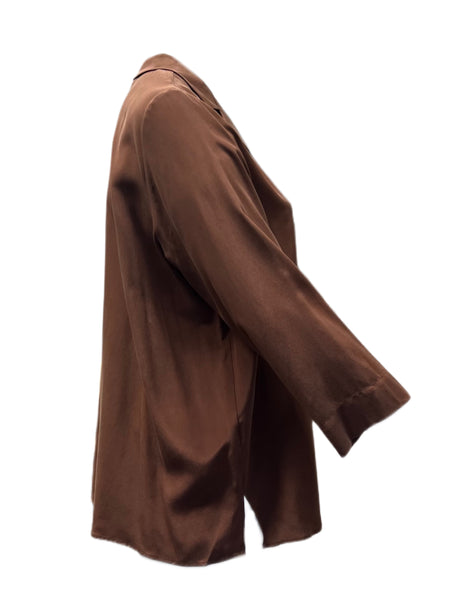 Marina Rinaldi Women's Brown Brina Button Down Silk Shirt NWT