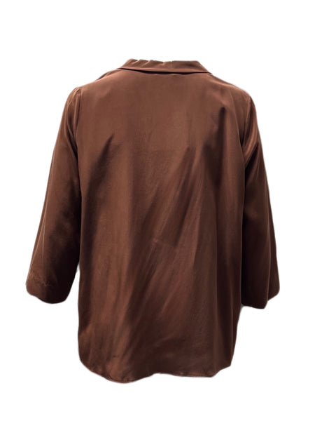 Marina Rinaldi Women's Brown Brina Button Down Silk Shirt NWT