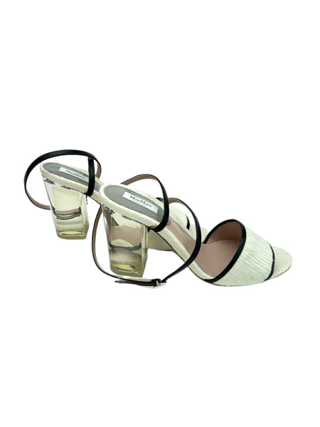 Max Mara Women's White Brio Block Heel Ankle Strap Sandals NWB